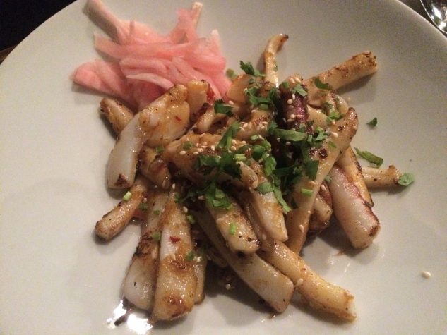 Stir fried squid met coriander