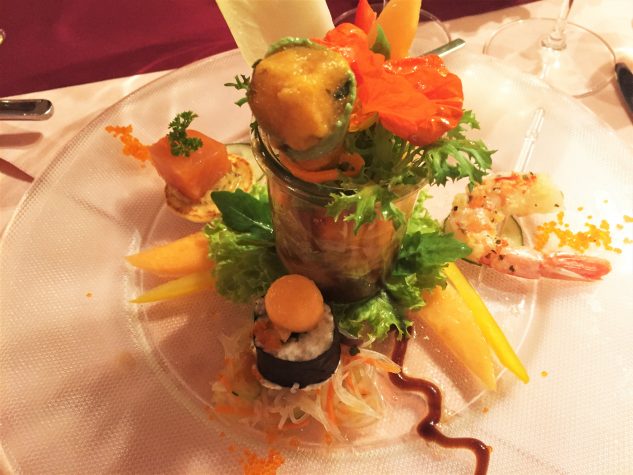 Ikarimi-Lachs, rote Garnele, Sushi