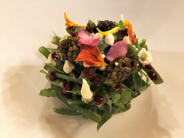 Grüner Bohnen-Salat mit Imperial Kaviar-Creme und Himbeer-Paste