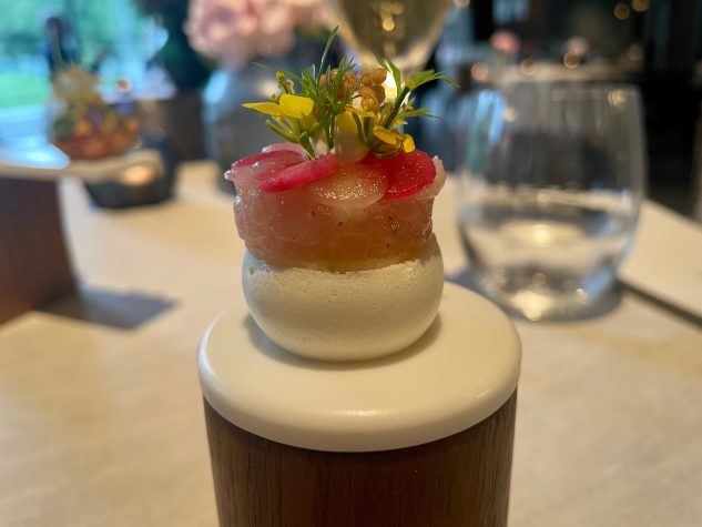 MACARON | Bachforelle | Senfgurke | Apfel