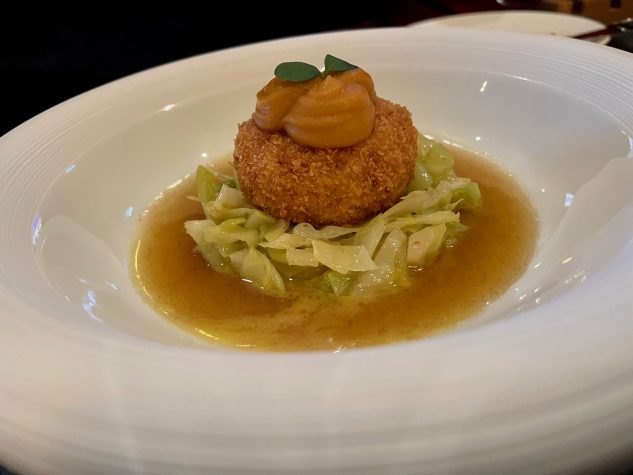 Spanferkel gebacken / Spitzkohl & Sauerkraut-Dashi