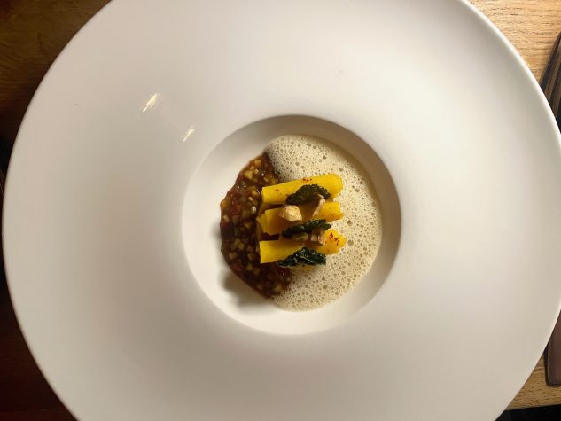 Butterrübe I Paprika I Gurke I Piemonteser Haselnuss I Yuzu I Sake I Beurre blanc